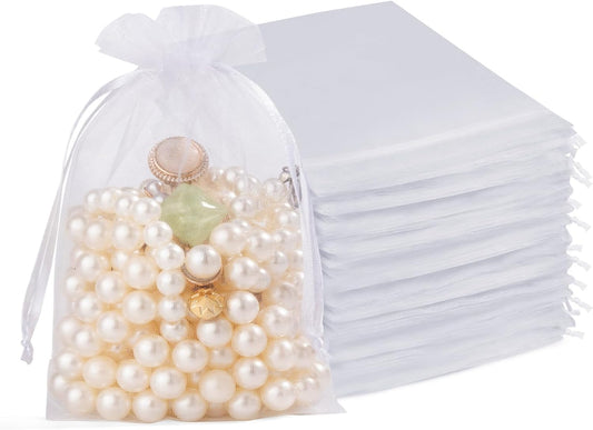 Crweety 50 Pack White Organza Bags 4x6 Inch, Small Mesh Gift Bags for Jewelry Sachet, Elegant Small Mesh Bag Drawstring for Candy Wedding Party Favor, Bridal Shower, Baby Shower & Christmas Gifts