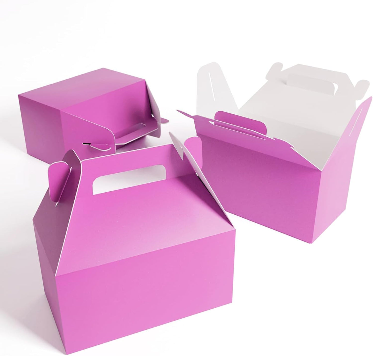 XAGLVV 24 Pack Pink Gable Boxes with Handles Paper Party Favor Gift Box for Baby Girl Showers Valentine's Day Princess Parties Bridal Showers