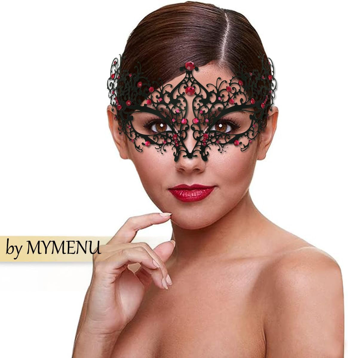 MYMENU Masquerade Mask for Women Shiny Rhinestone Metal Mask Venetian Mask for Party Prom Ball