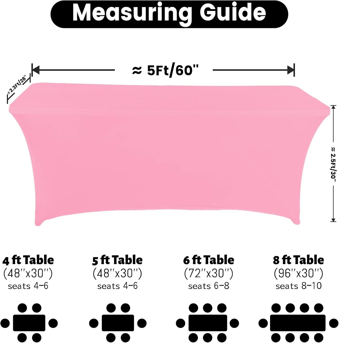 Spandex Table Cover 5 ft. Fitted Polyester Tablecloth Stretch Table Cover Table Topper Open Back - Pink