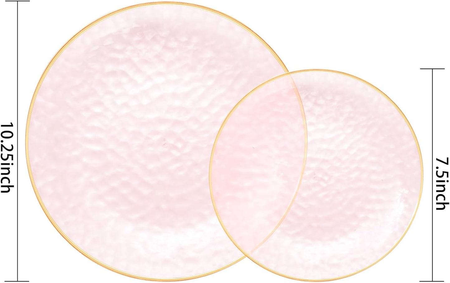 Rubtlamp 100Pcs Clear Pink Gold Plastic Plates, Pink Disposable Plates With Gold Rim, Hammered Plastic Plates Include 50 Clear Dessert Platos, 50 Dinner Platos for Party