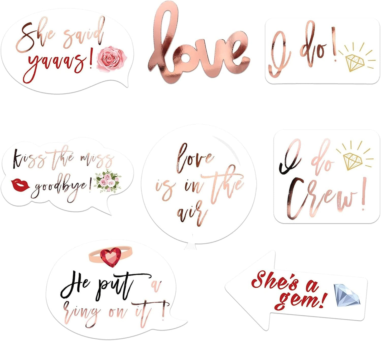 Wedding Bridal Shower Photo Booth Props, 23 Pieces Rose Gold Bachelorette Party Decorations Photo Booth for Bridal Shower Girls Night Out Hen Party Gift Accessories Wedding Favor Supplies