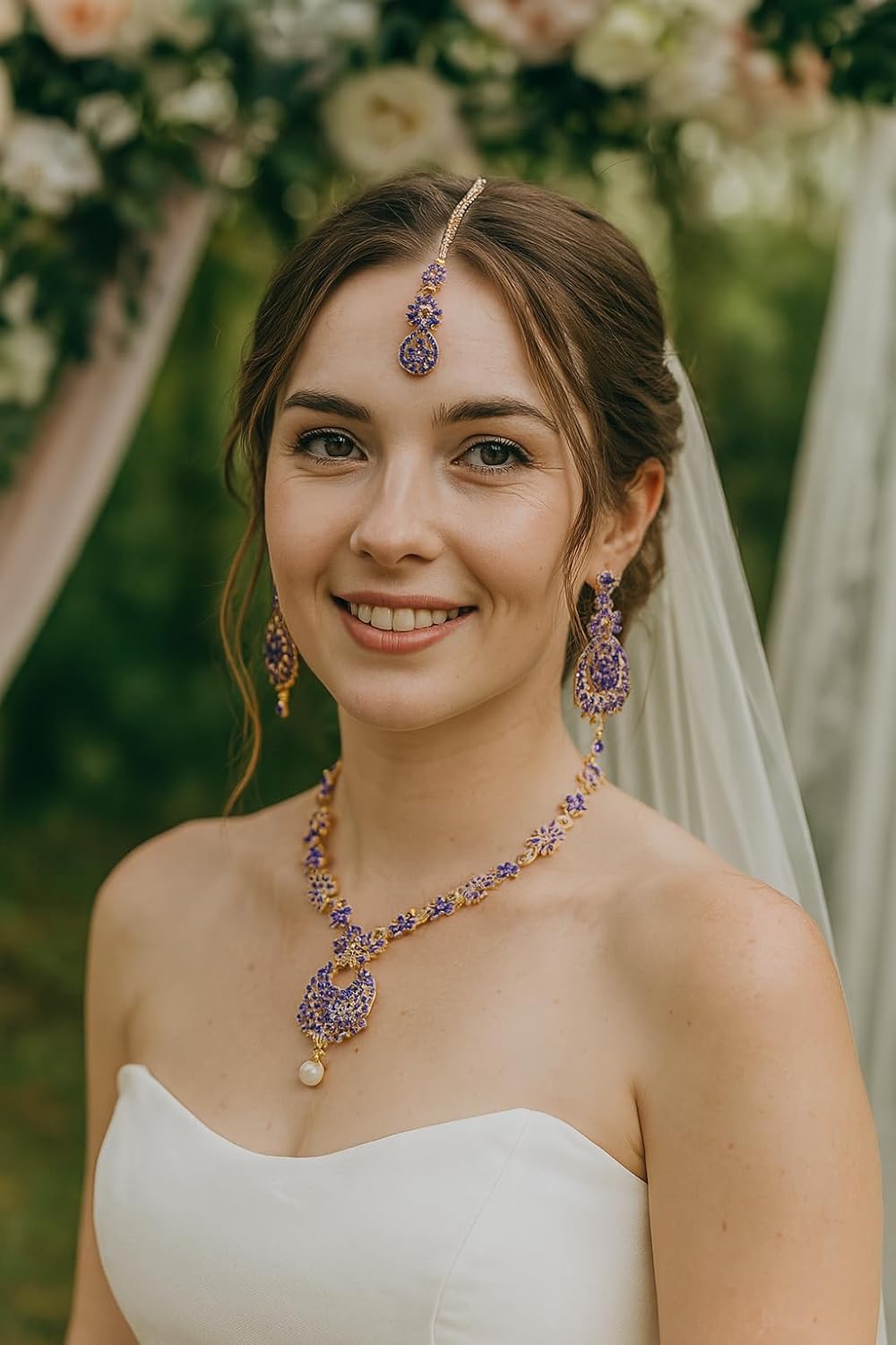 Touchstone Indian jewelry sets for women maang tikka wedding guest gold necklace bollywood jewellery set pageant elegant prom bride accessories western crystal chunky rhinestone necklaces