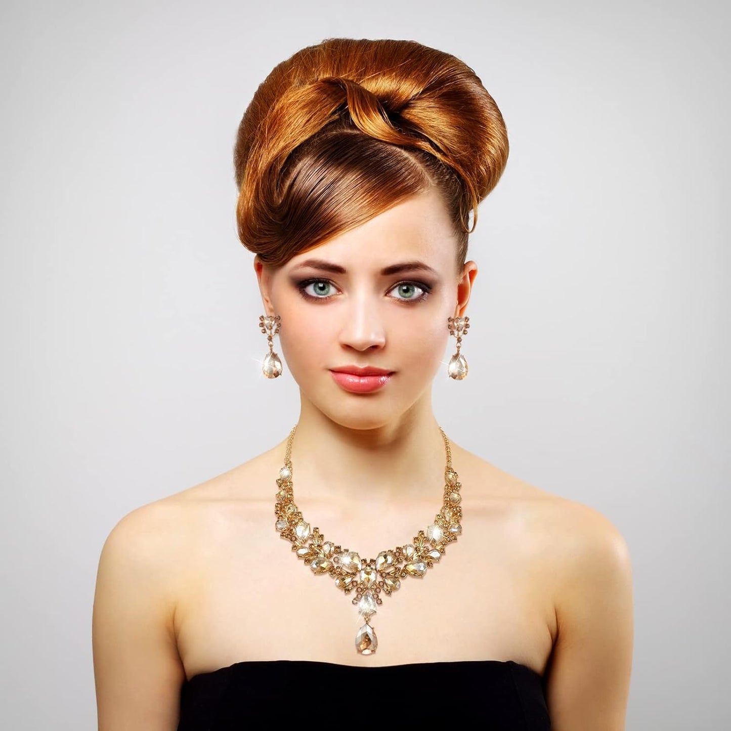 Hicarer Bridal Teardrop Cluster Crystal Jewelry Set for Women Necklace Earrings Wedding