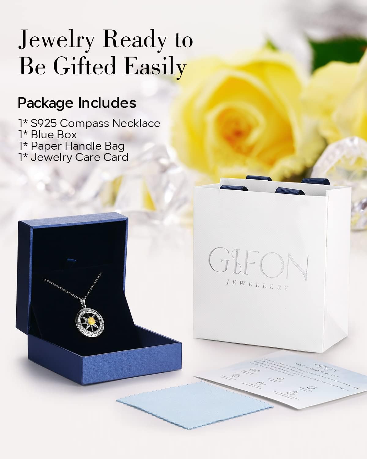 S925 Necklace Gift for Wife |Compass Jewelry |Women Anniversary |Sterling Silver |Girlfriend Birthday Gifts for Her Valentines |I'd be Lost without You |Jewel 18K Gold