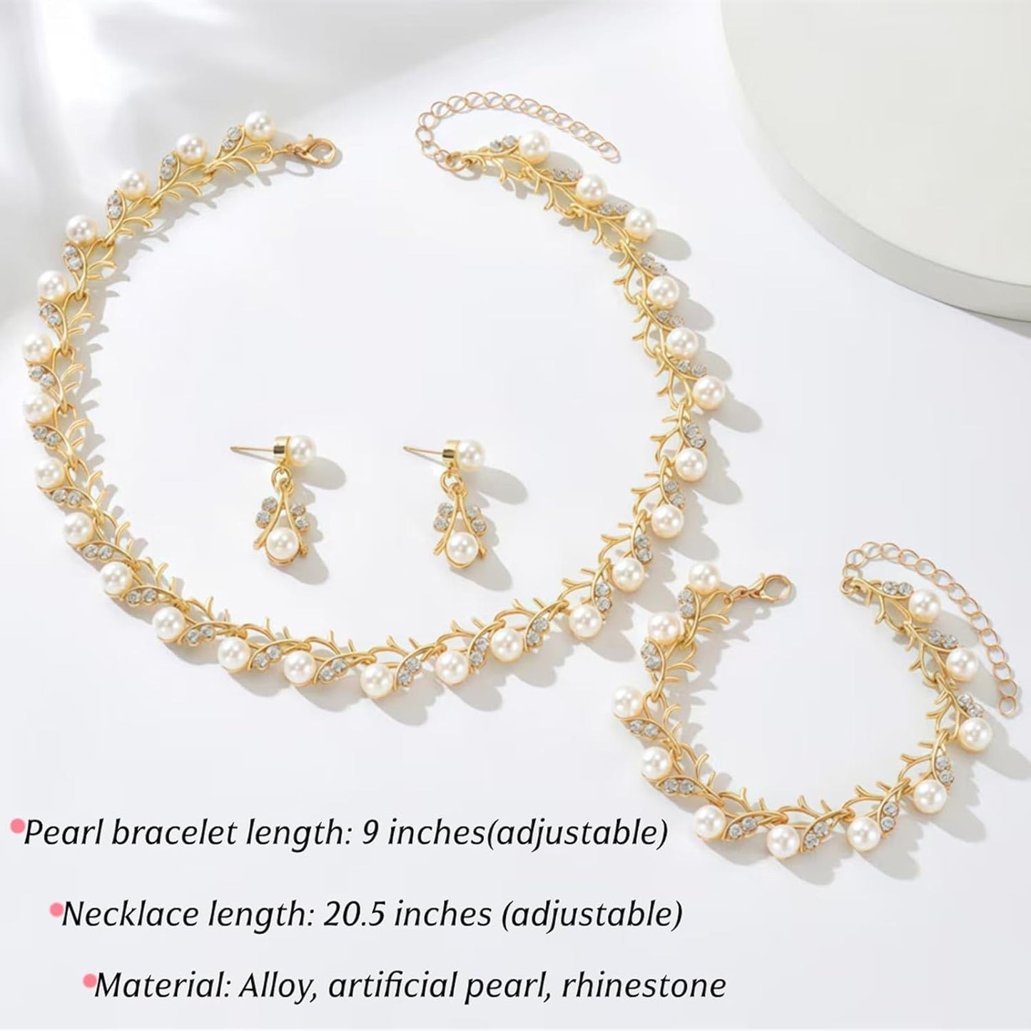 la luen Pearl Bride Wedding Jewelry Set Faux Pearls Crystal Rhinestone Necklace Earrings Bracelet Sets for Women Bridesmaid(3 PCS)