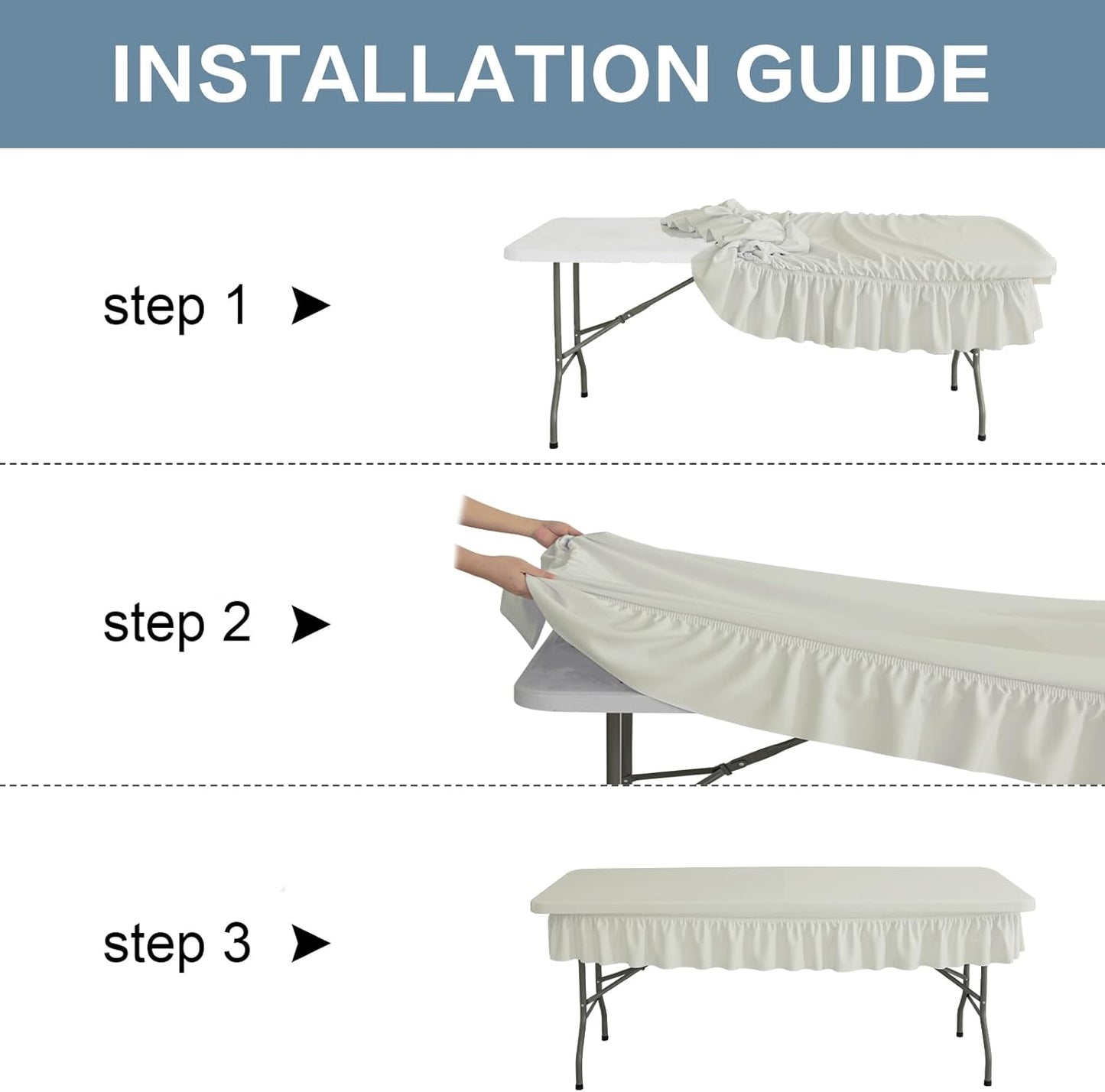 8ft Ivory Stretch Tablecloth for Rectangular Tables - Flared Wrap Design, Waterproof, Wrinkle-Resistant, Washable - Ideal for Weddings, Parties, Banquets & Table Protection