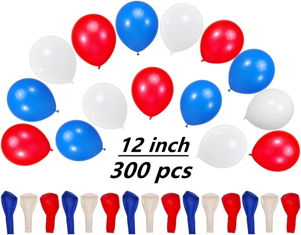300 Pack Red White and Blue Balloons 100 of each of the 3 colors 12 inch Red White Blue Party Balloon Bulk for Various Party Events Decorations