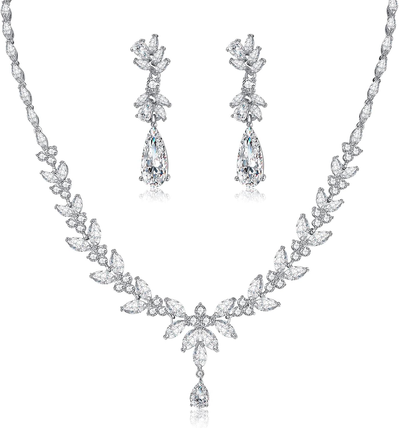 Jewelry Set for Women, Cubic Zirconia Necklace Dangle Earrings & Bracelet Jewelry Set for Bride Bridesmaid Wedding Engagement Prom Party