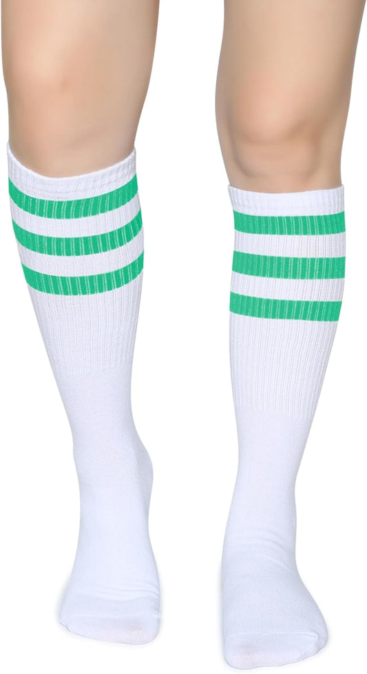 Henwarry Classic Triple Stripes Over the Calf Cotton Retro Tube Socks for Men and Women
