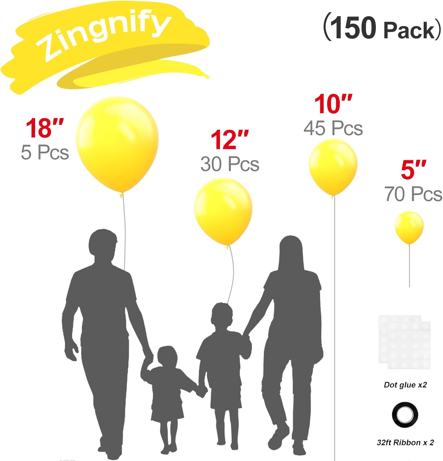 Yellow Balloons, 150 pcs Different Sizes Pack of 18 Inch 12 Inch 10 Inch 5 Inch Latex Balloons for Balloon Garland Balloon Arch as Birthday Party Wedding Decorations