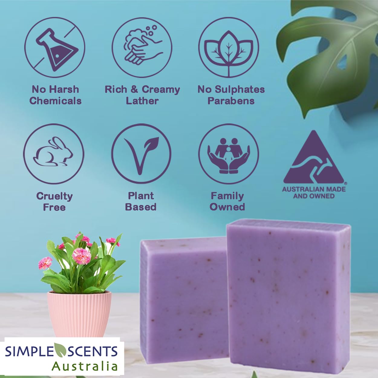 Simple Scents Australia Lavender with Flowers Scented Natural Soap Bars (12 Bars), 3.5oz Moisturizing French Triple Milled Soap Bars Enriched with Shea Butter - Pure Plant Oil Bath & Body Bars