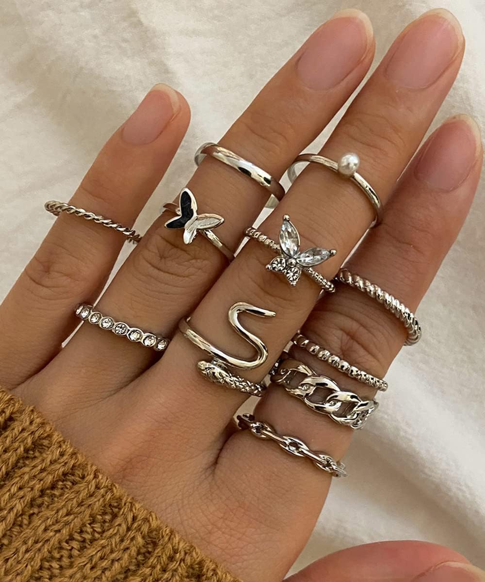 iF YOU 25 Pcs Gold Knuckle Ring Set for Women, Chunky Stackable Finger Midi Rings, Silver Simple Stacking Cute Rings Pack Trendy Stuff Jewelry Gift