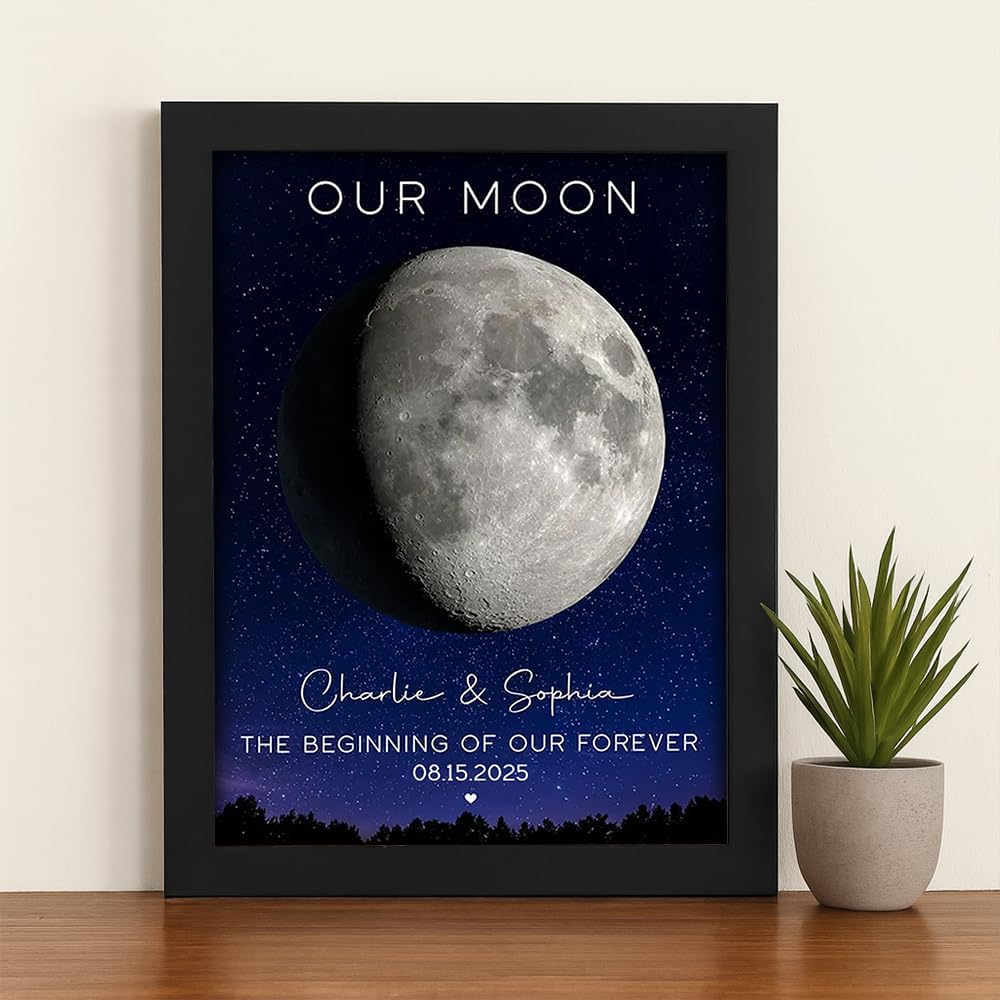 GABITA Personalized Wall Art for Couples, Anniversary Canvas for Couple Parent Grandparent, Our Moon Couple Gift Moon Phase Art Gift for Her Wedding Gifts Personalized Poster