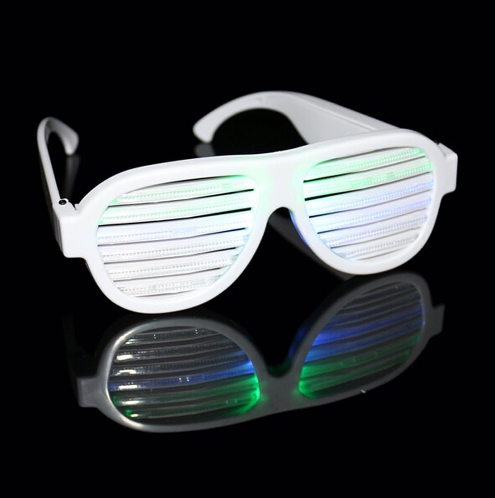 GS GLOWSEEN LED Light Up Shutter Sunglasses Sound Reactive - USB Rechargeable Rave Glasses for Party, Music Festival- White