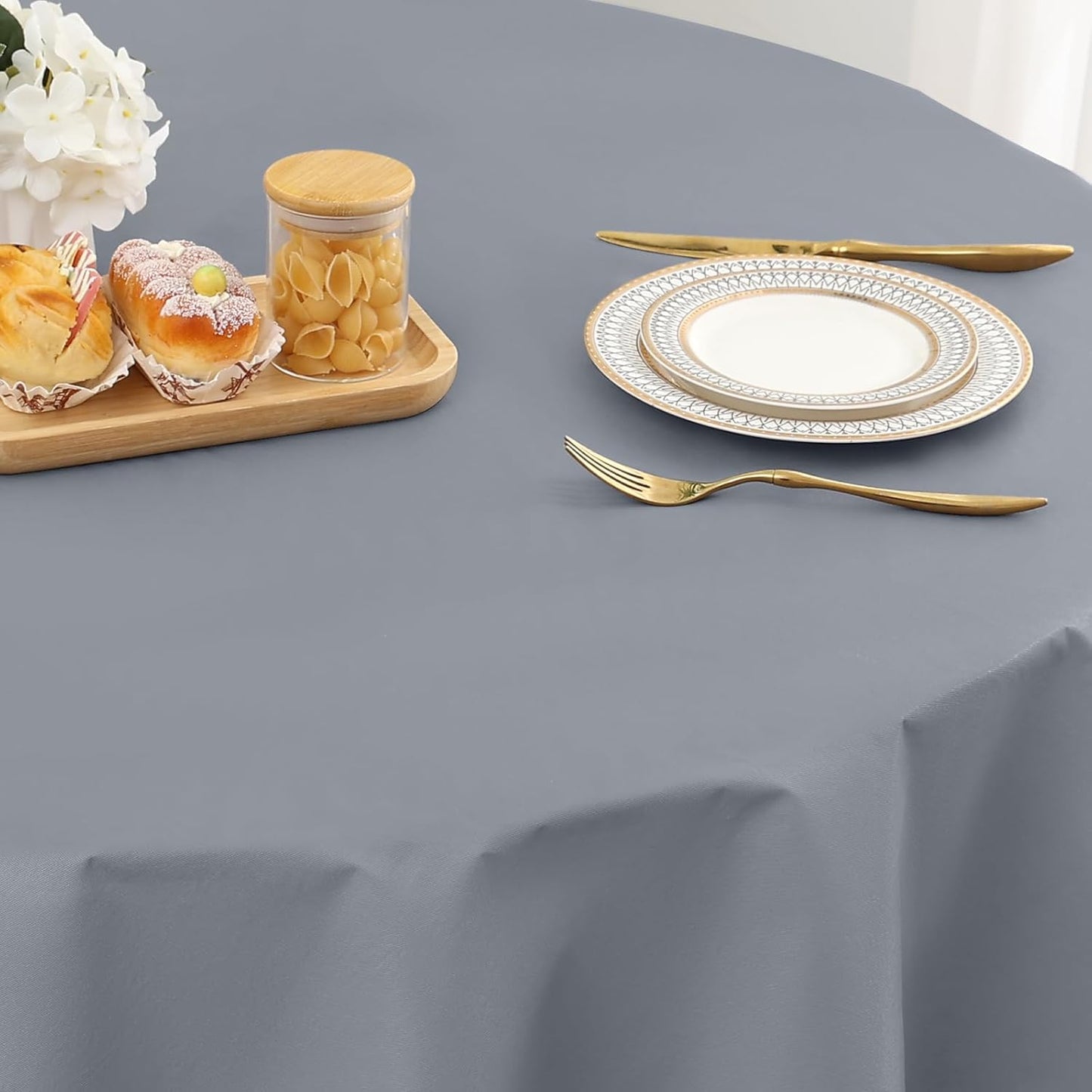 homing Round Vinyl Tablecloth, Waterproof Spillproof Plastic Flannel Backed Table Cloth, Wipe Clean Table Cover for Dining, Buffet Parties and Camping (Grey, 60")