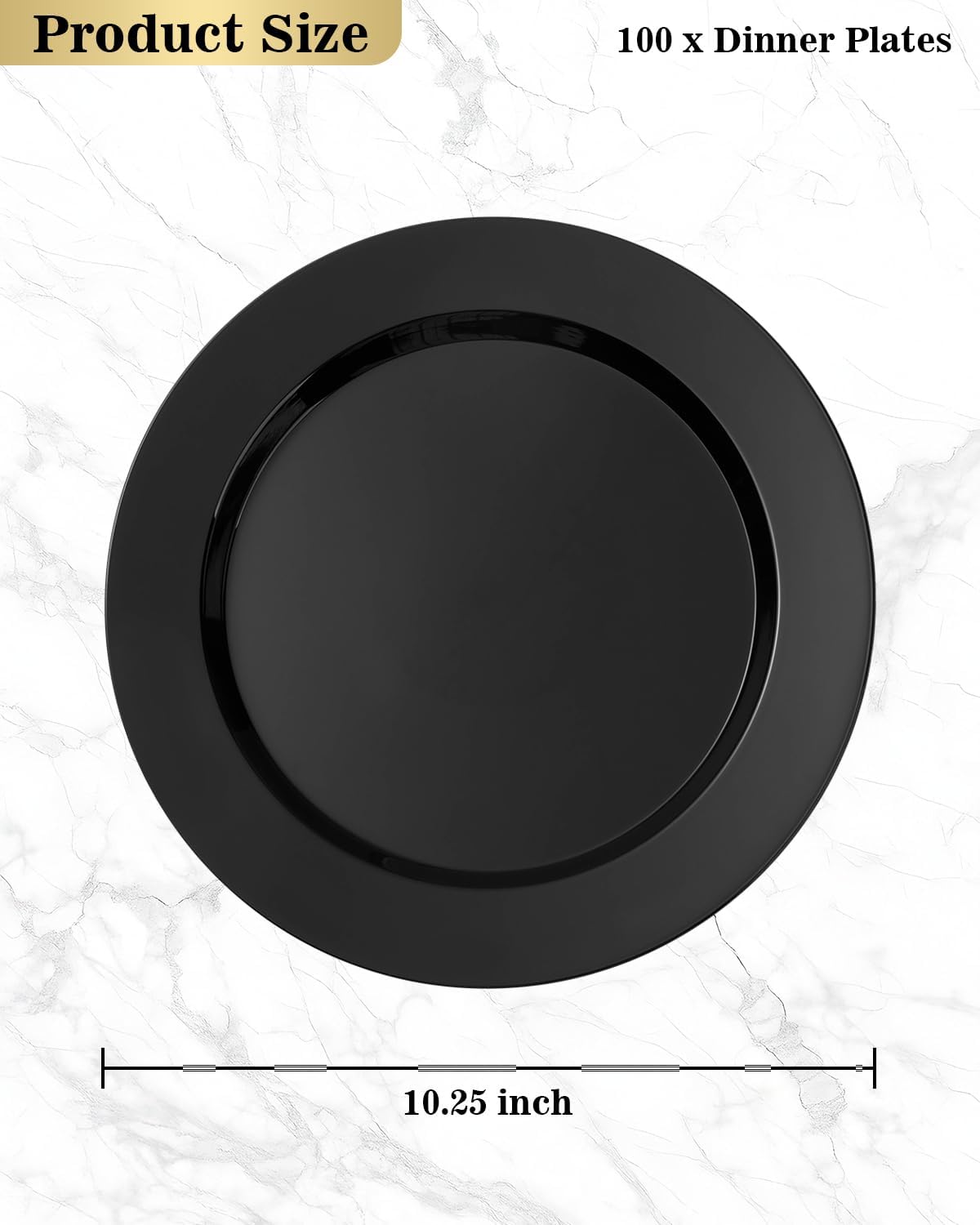 BESTVIP 100PCS Black Plastic Plates, 10.25 Inch Disposable Dinner Plate Party, Heavy Duty Disposable Plastic Plates - Ideal for Christmas Parties, Wedding and Birthday, Everyday Use, Lunch & Dinner