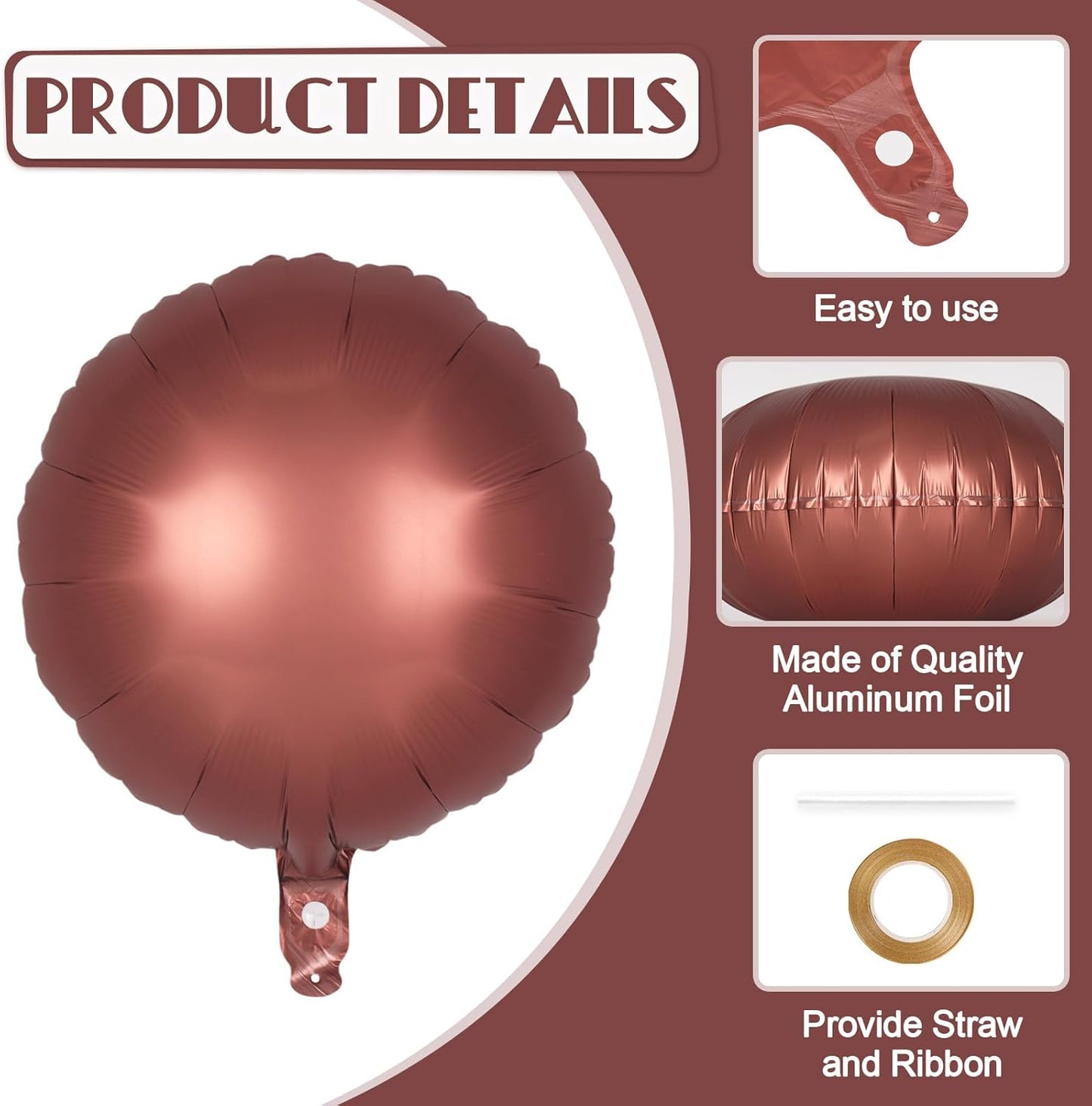 20 Pcs Chocolate Round Shaped Balloons,18 Inch Round Foil Balloon,Giant Round Mylar Balloon Helium Balloons for Birthday Party Baby Shower Wedding Decorations (Chocolate)