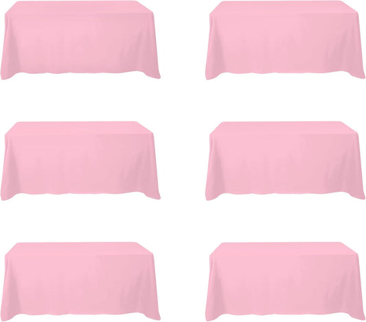 BRILLMAX 6 Pack Pink Tablecloths for 6 Foot Rectangle Tables 90 x 132 Inch - 6ft Rectangular Bulk Linen Polyester Fabric Washable Cloth Cover for Wedding Reception Banquet Birthday Party