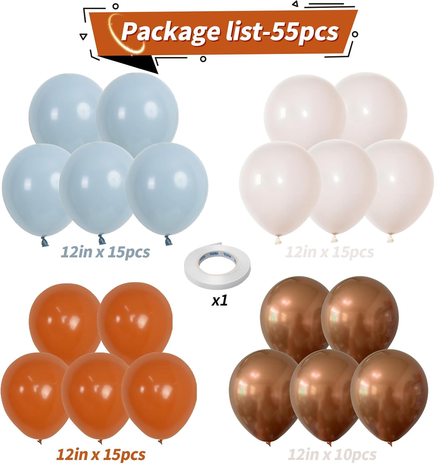 Burnt Orange and Blue Balloons, Fall Terracotta Retro Dusty Blue White Metallic Gold Latex Party Balloons Autumn Thanksgiving Balloon for Wedding Baby Shower Friendsgiving Birthday Party Decorations