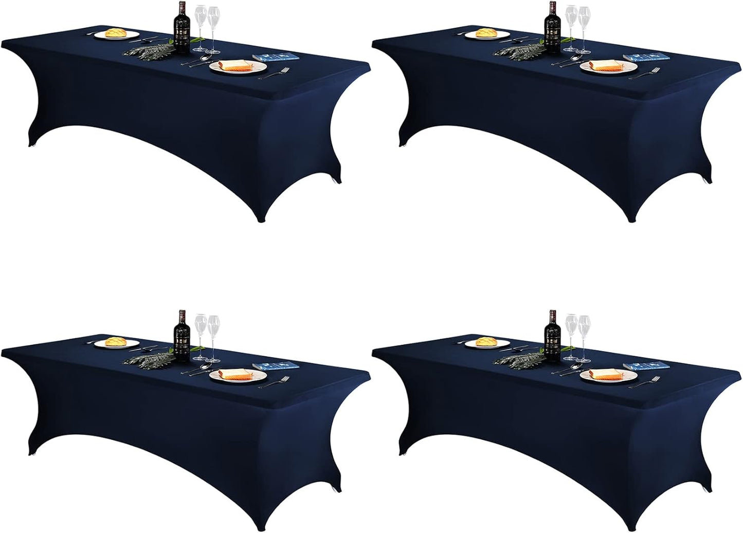 FORLIFE 4Pack Spandex Table Covers, Fitted Tablecloth, 8ft Stretch Patio Universal Spandex Table Cover for Wedding, Banquet, Party - Navy