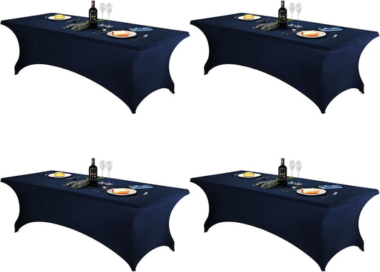 FORLIFE 4Pack Spandex Table Covers, Fitted Tablecloth, 8ft Stretch Patio Universal Spandex Table Cover for Wedding, Banquet, Party - Navy