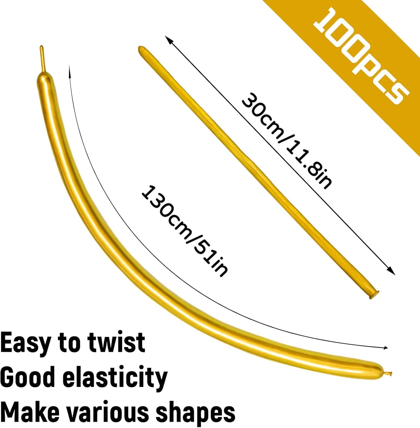 100Pcs 260 Balloons Metallic Gold Long Balloons for balloon animals, Gold Skinny Latex Twisting Balloon for Animals Modeling Christmas Birthday Wedding Party Decorations. (Gold)