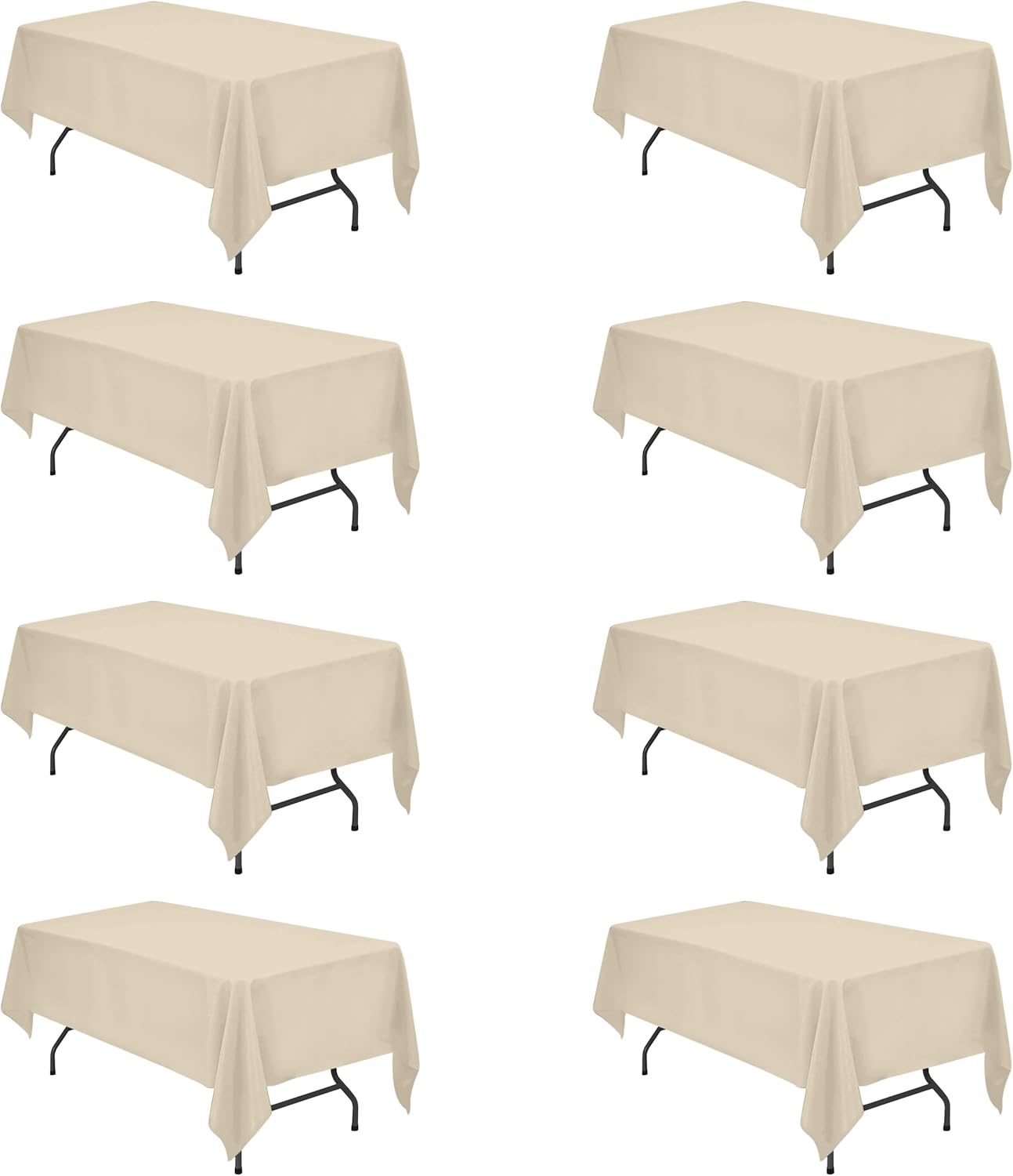BRILLMAX 8 Pack Beige Tablecloths for 6 Foot Rectangle Tables 60 x 102 Inch - 6ft Rectangular Bulk Linen Polyester Fabric Washable Cloth Cover for Wedding Reception Banquet Birthday Party