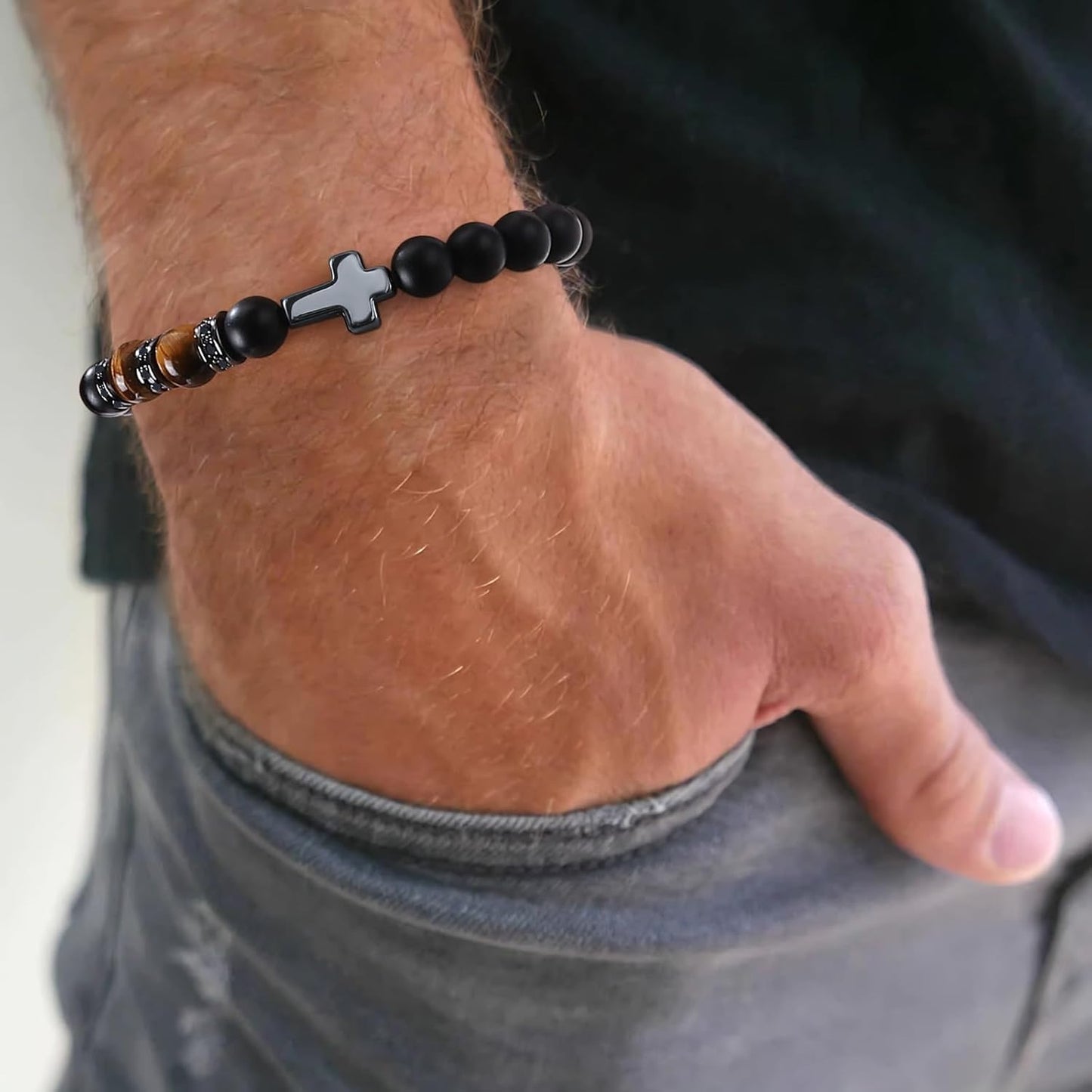 Mens Bracelet with Love Card Inspirational Jewelry Gifts for Man Christian Religious Baptism Valentines Day Graduation Retirement Christmas Beaded Bracelets Gifts