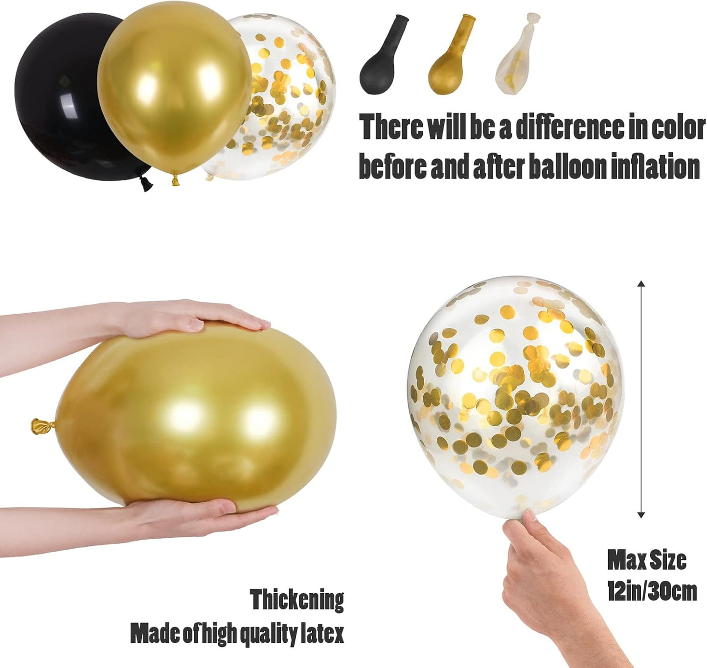 CANREVEL 120pcs Black and Gold Balloons Confetti Metallic Black Gold Latex Balloons Garland kit for Birthday Graduation Wedding Anniversaries Bachelorette Party Decorations