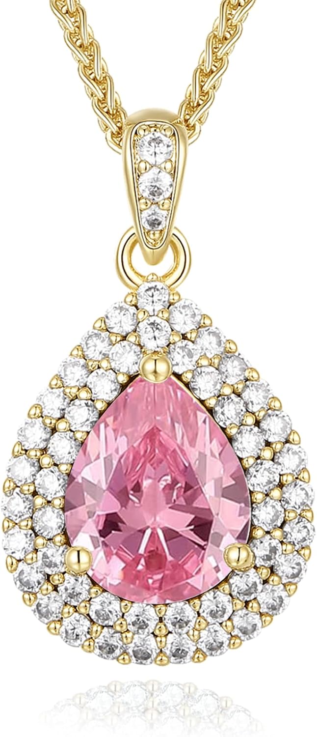 Gold Necklace for Women-Teardrop Birthstone Pendant-18K Gold Plated Chain with Light-Up Gift Box, Jewelry for Women,Anniversary Birthday Gifts for Her Wife Girlfriend Mom,Womens Jewelry