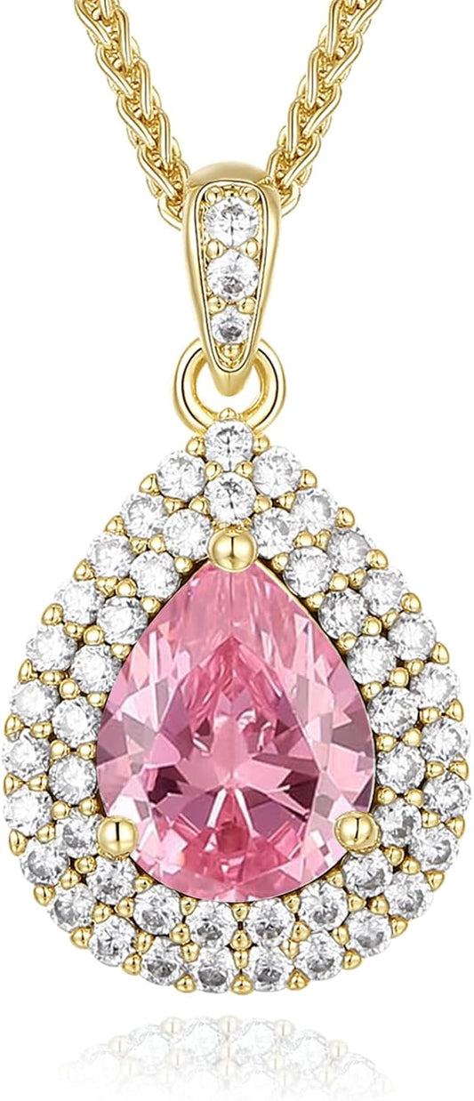 Gold Necklace for Women-Teardrop Birthstone Pendant-18K Gold Plated Chain with Light-Up Gift Box, Jewelry for Women,Anniversary Birthday Gifts for Her Wife Girlfriend Mom,Womens Jewelry