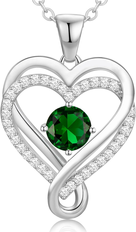 18K Rose Gold Infinity Love Heart Birthstone Necklace for Women Wife, Anniversary for Women Wife Birthday Gift for Her Girlfriend Mom Daughters, I Love You Women's Jewelry S925 Sterling Silver