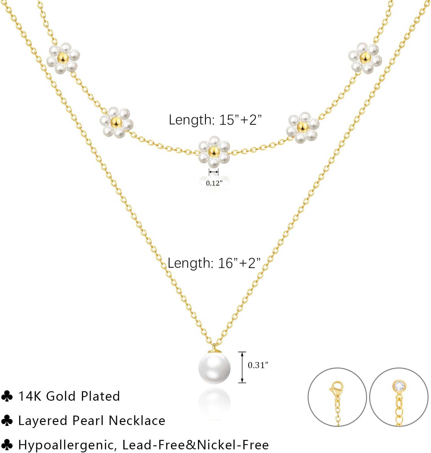 OGD Gold Pearl Necklaces Set for Women 14K Gold Plated Dainty Layered Pearl Cute Daisy Pearl Choker Gold Necklace Gifts for Women Gold Trendy Jewelry Gifts