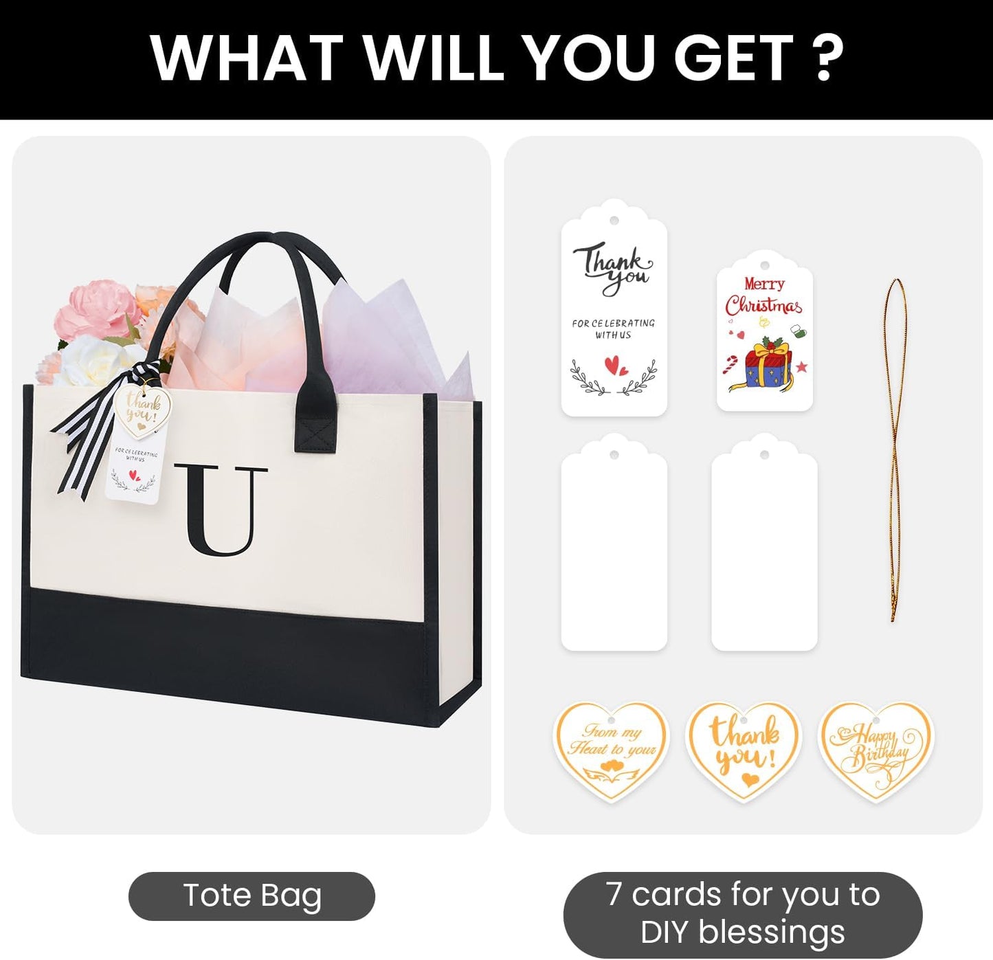 BAGAIL Initial Tote Bag, Personalized Birthday Gifts for Women, Teacher, Friends, Mom, Wedding, Monogrammed Beach Bag