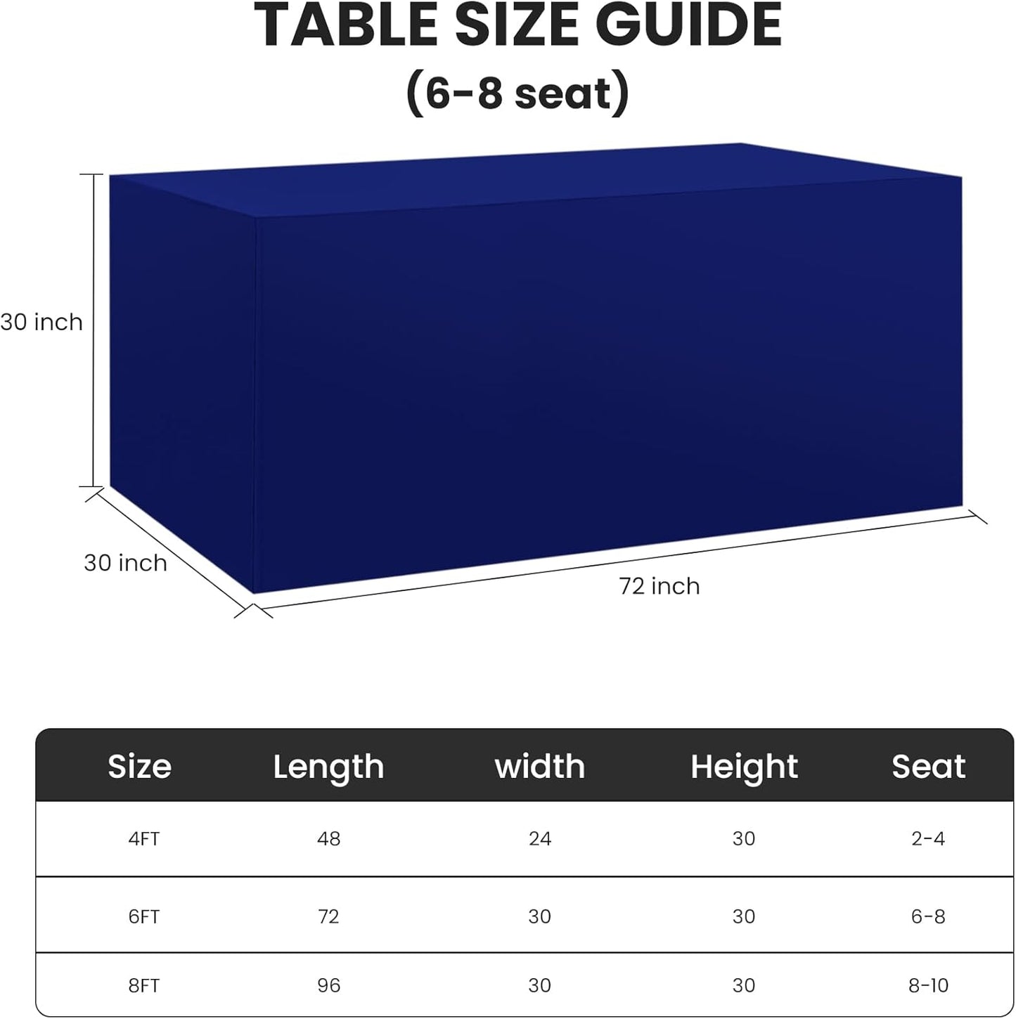 Ascoza 2 Pack Fitted Tablecloth for 6 Foot Rectangle 72 x 30 Inch Royal Blue Table Covers Water Resistant Polyester Cloth for Folding, Parties,Display, Trade Show (Royal Blue)
