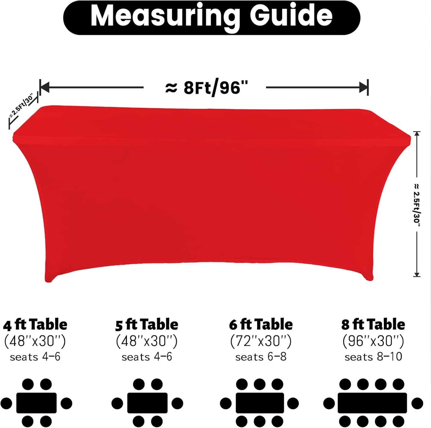 Spandex Table Cover 8 ft. Fitted Polyester Tablecloth Stretch Table Cover Table Topper Open Back - Red