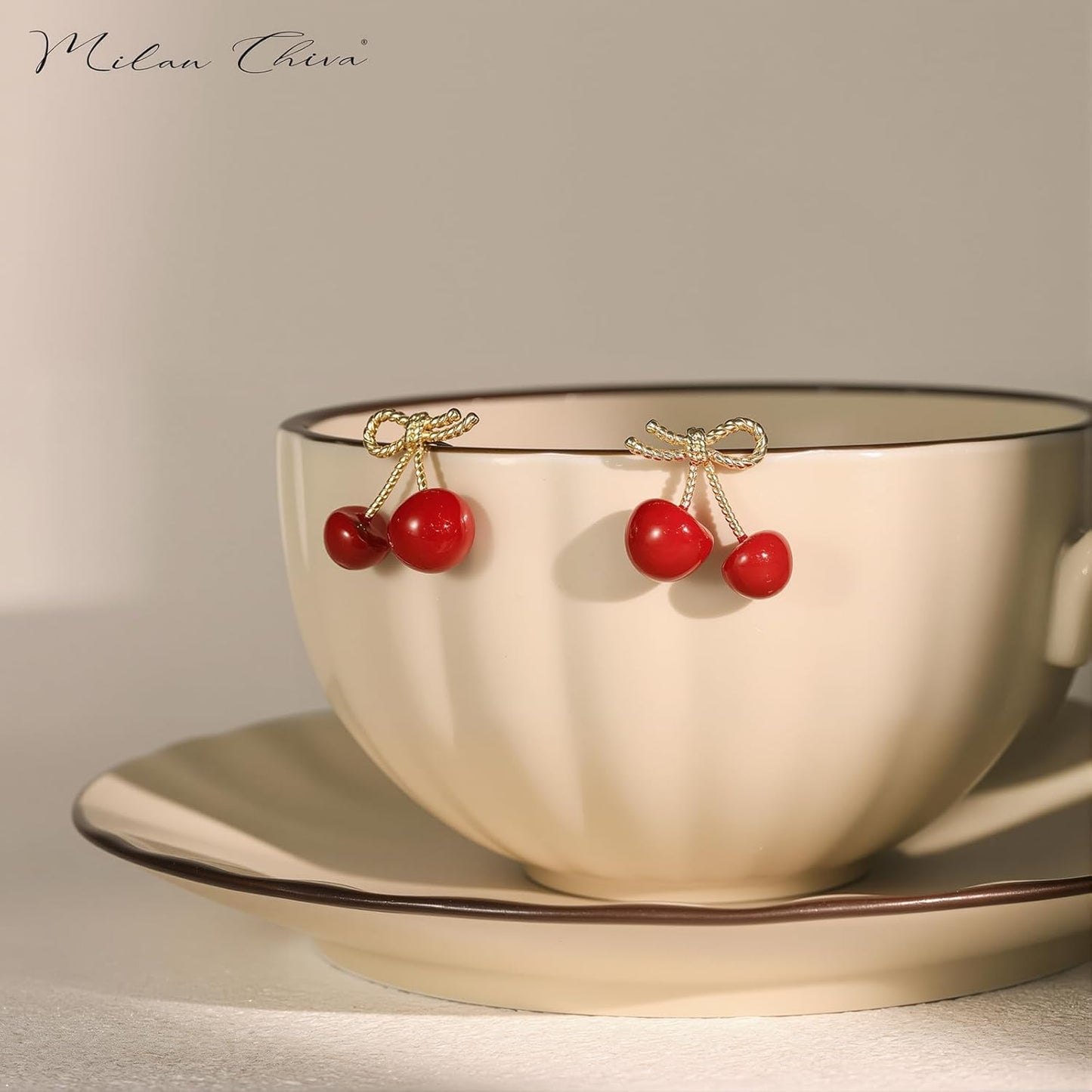 Milan Chiva Cherry Earrings Necklace Sets for Women 14K Gold Stud Earrings Cherry Pendant Necklaces Fasion Jewelry