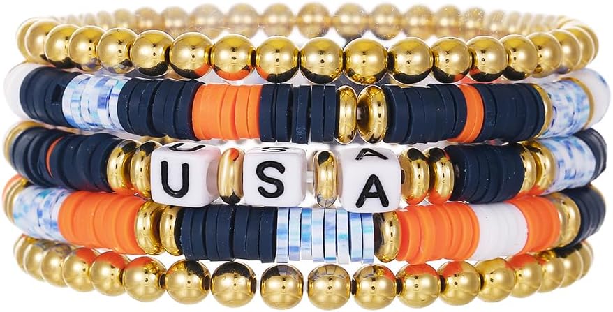 Friendship Bracelets for Women - Heishi Surfer Colorful Smile Evil Eye Clay Beaded Stretch Bracelets Elastic Layering - Stackable Boho Disc Y2K Aesthetic Summer Jewelry Set.