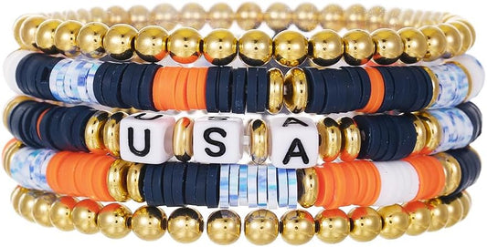 Friendship Bracelets for Women - Heishi Surfer Colorful Smile Evil Eye Clay Beaded Stretch Bracelets Elastic Layering - Stackable Boho Disc Y2K Aesthetic Summer Jewelry Set.