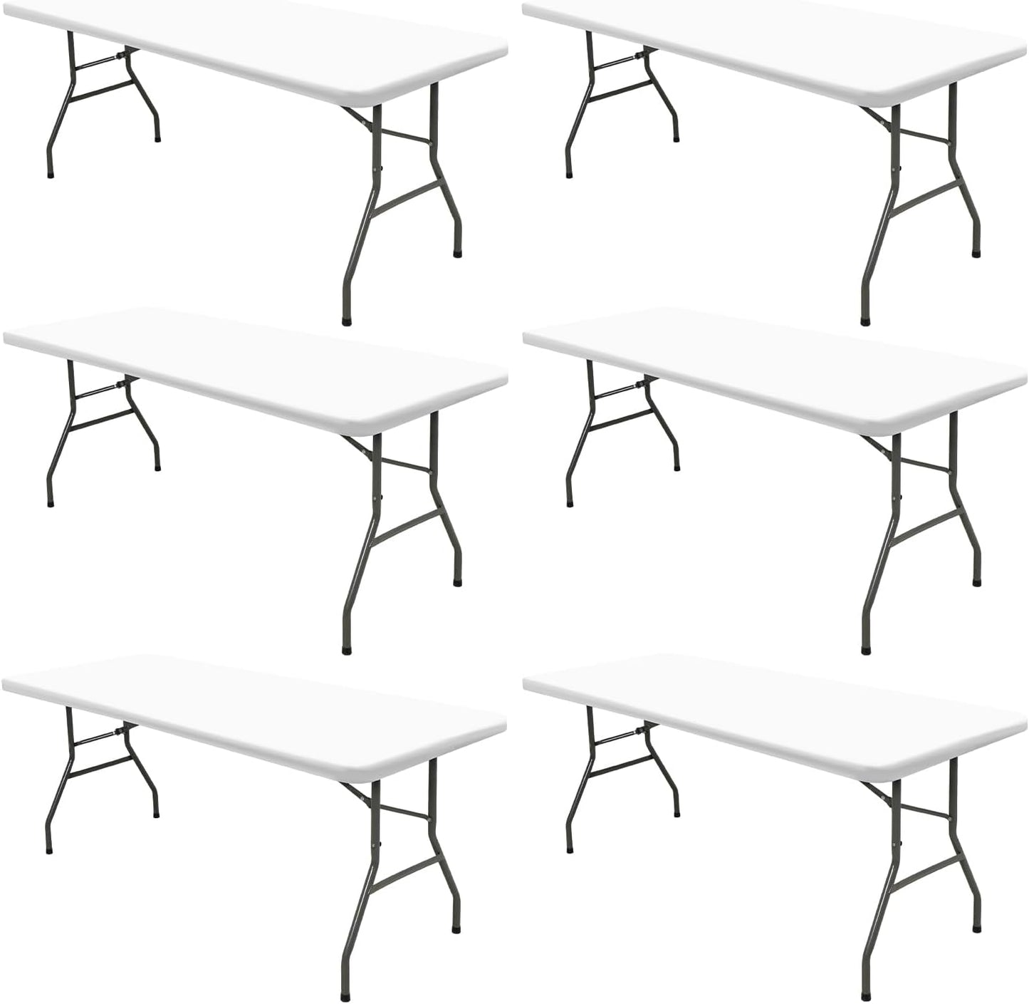 6 Pack Picnic Table Cover Fitted Tablecloths 8 Foot Rectangle Tables Elastic Waterproof Stretch Washable Patio Folding Outdoor Spandex Table Cloth for Camping Banquet and Parties (White,30" x 96")