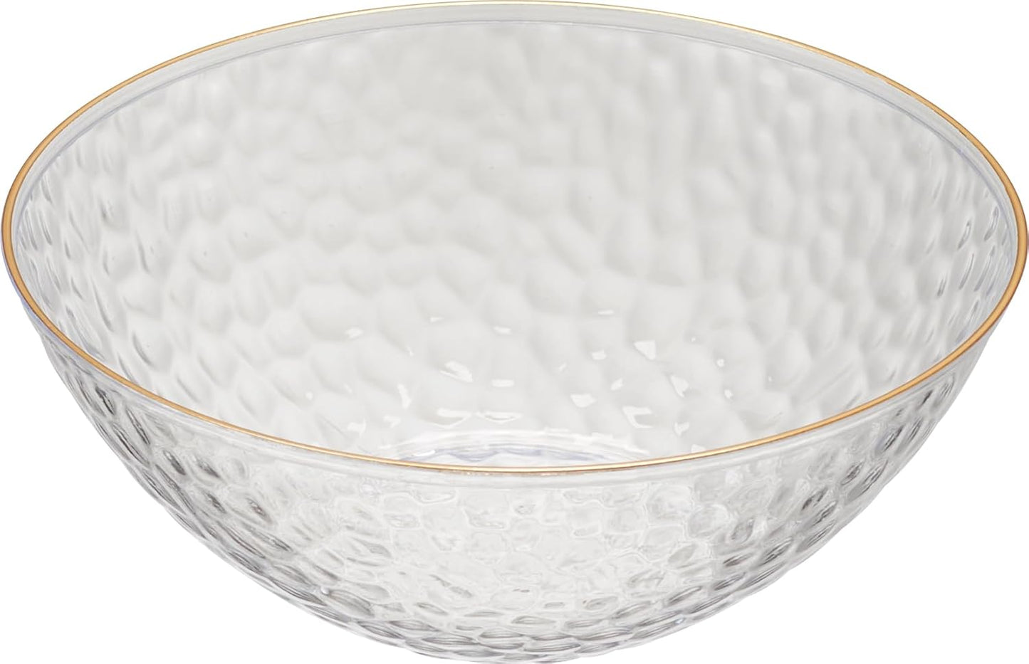 PLASTICPRO 30 Pack 12 Ounce Hammered Plastic Bowls, Heavyweight Disposable Bowl Set, Elegant Clear with Gold Rim, BPA Free, for Parties, Dinners, Events