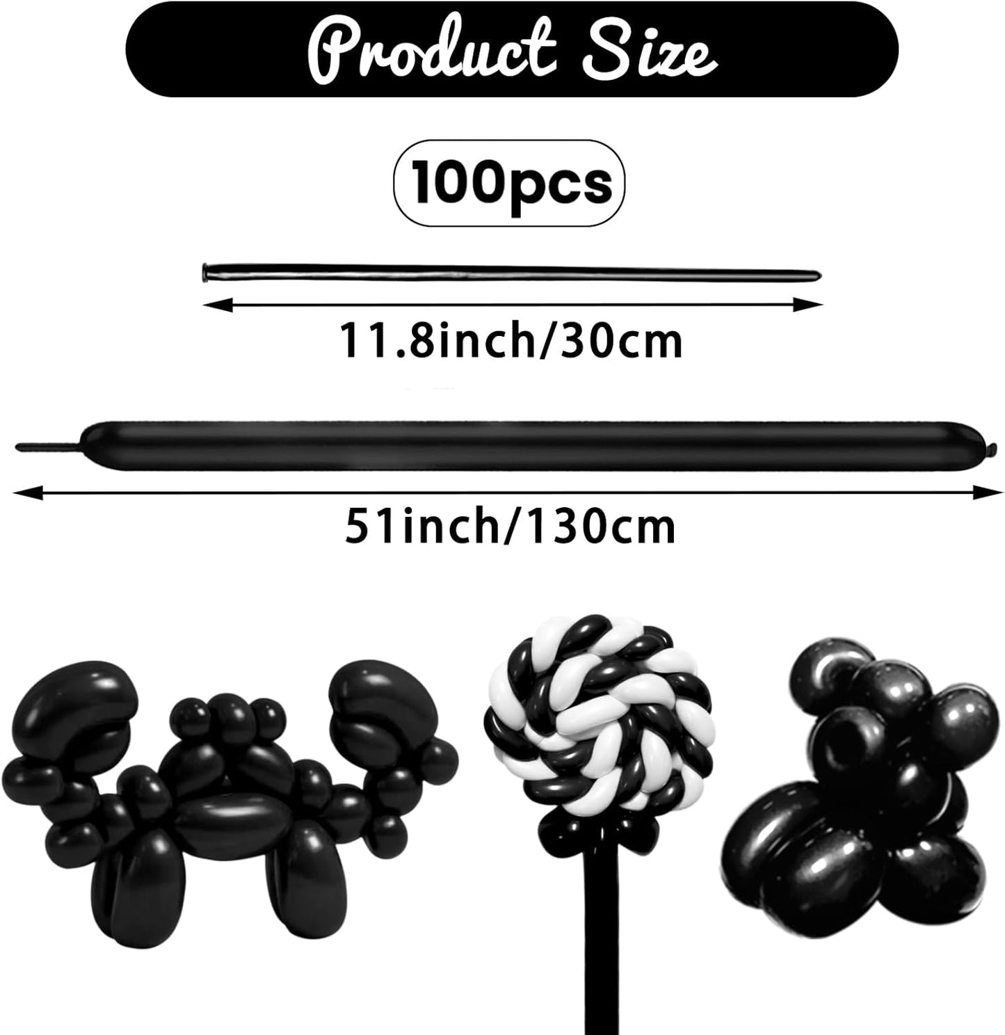 100Pcs Black 260 Balloons, Long Balloon for Tying Balloon Arch, Long Skinny Balloons for Twisting Ballons Animal balloons Birthday Party Wedding Festival Decorations