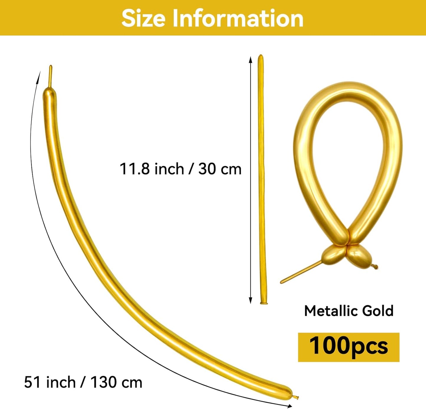 Metallic Gold Long Balloons Premium 260 Twisting Animals Magic Balloons for Birthday Kids Wedding Party Supply 100pcs