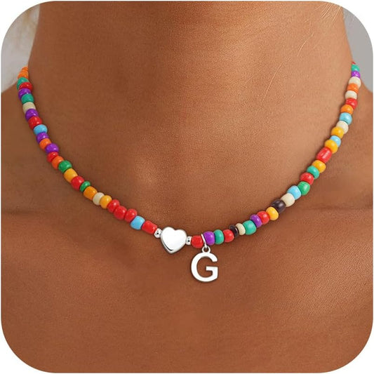 Christmas Gifts for Grandkids Teens Girls - Colorful Beaded Initial Necklace Teen Girl Gifts Trendy Stuff Dainty Letter Choker Necklace Stocking Stuffers for Teen Girls Women Jewelry