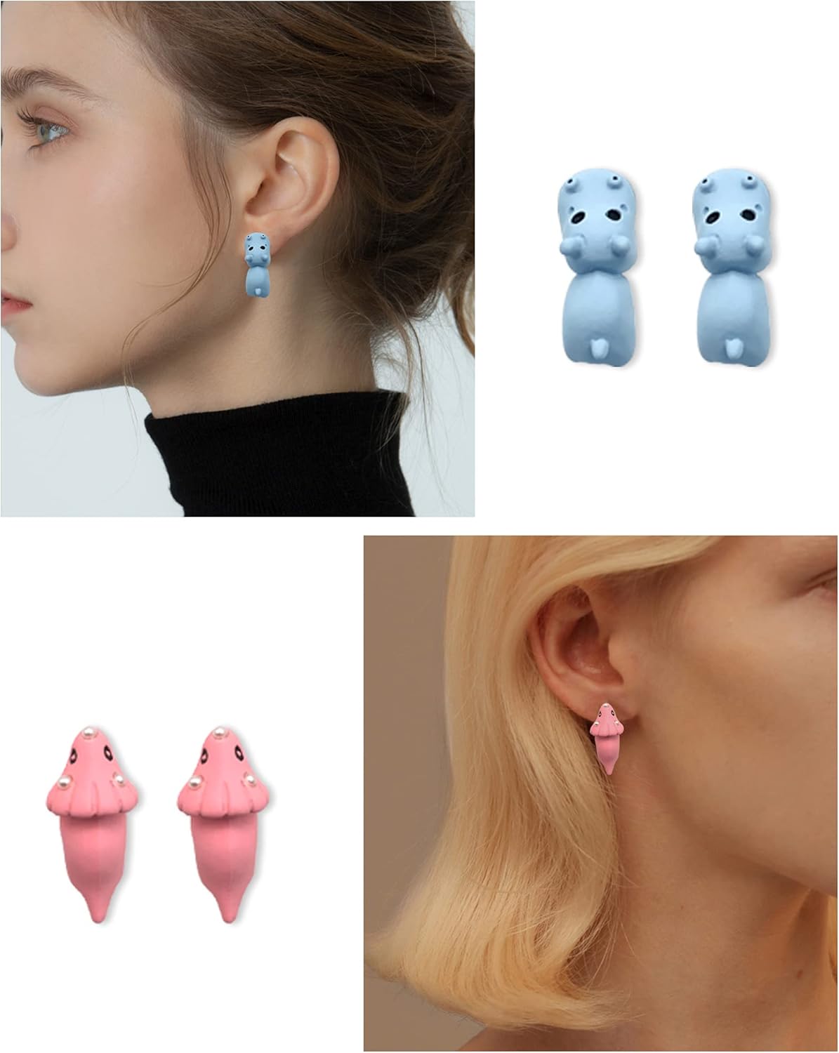 Ulobey Cute Animal Bite Ear Studs Earring - Fashion 3D Polymer Clay for Girls Women - Simple Cartoon Soft Pottery Ear Studs Decors - Creatives Gifts Accessories - Hippo