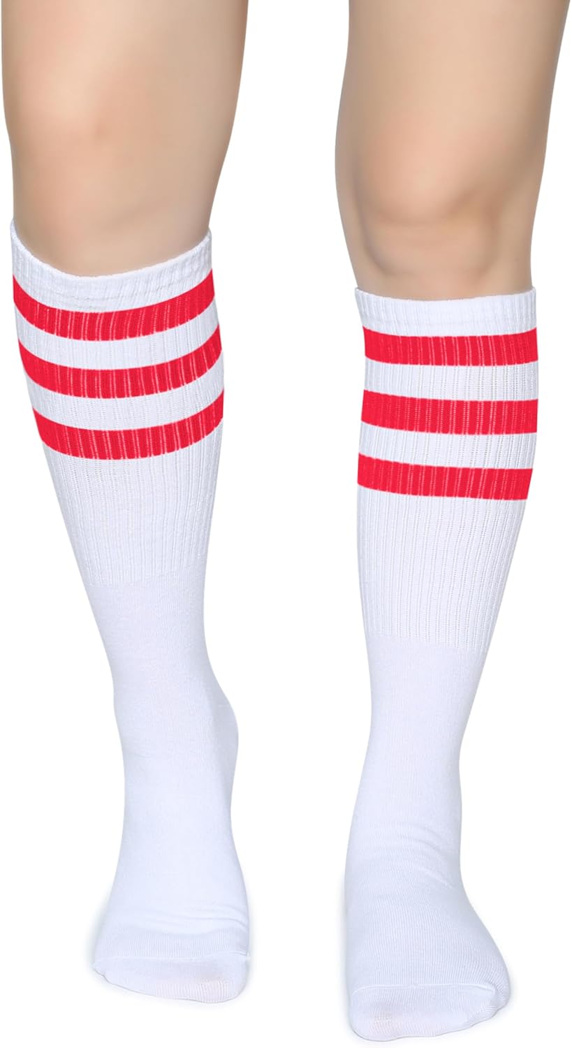Henwarry Classic Triple Stripes Over the Calf Cotton Retro Tube Socks for Men and Women