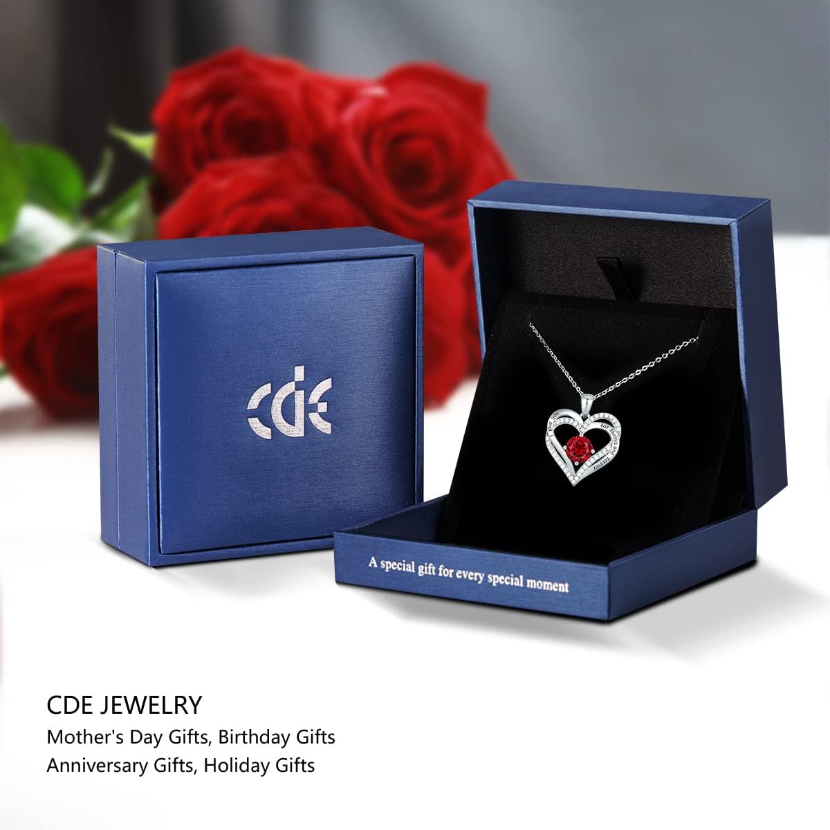 CDE Forever Love Heart Necklaces for Women, Wedding Anniversary, Birthday Mothers Day Christmas Day Gifts for Mom, Mother, Wife, friend, S925 Silver Jewelry with Birthstone Pendant