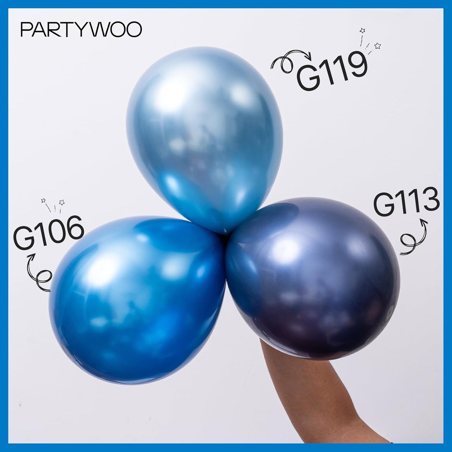 PartyWoo Metallic Light Blue Balloons 140 pcs Different Sizes of 18 12 10 5 Inch Metallic Baby Blue Latex Balloon Arch Kit Garland for Graduation Baby Shower Birthday Party Decorations Blue-G119