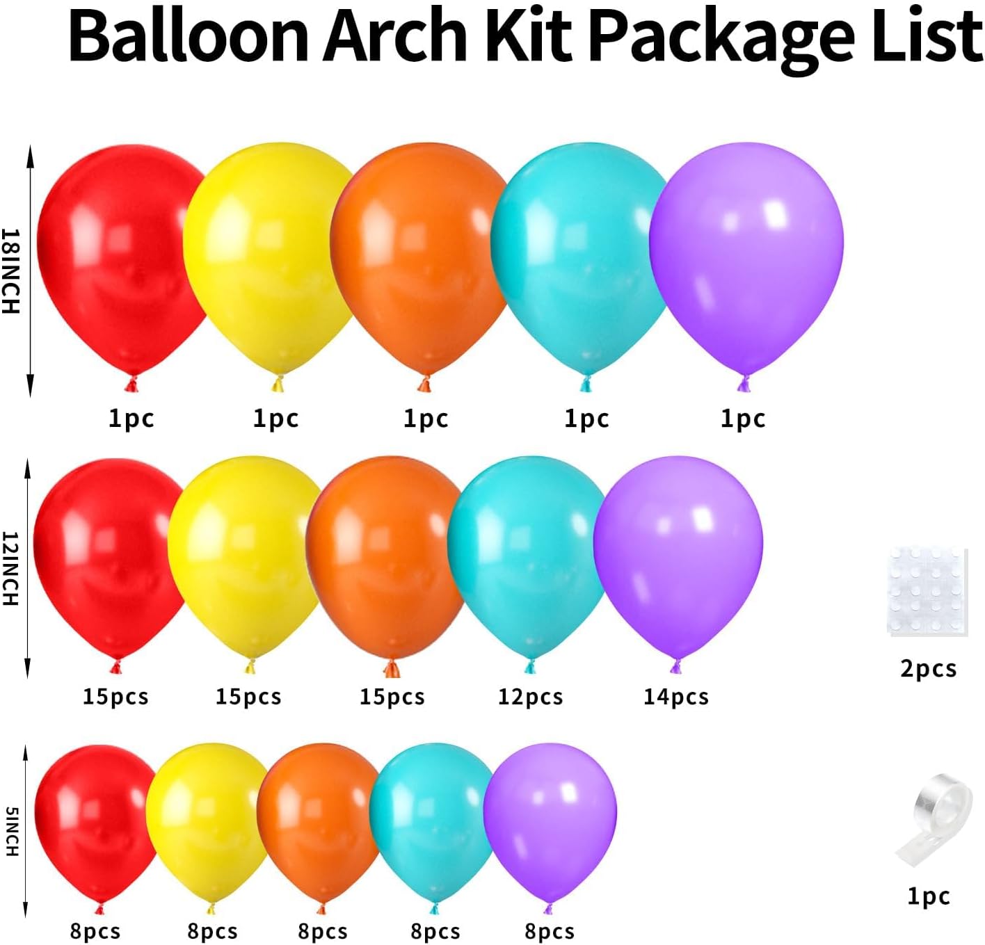 Rainbow Balloon Arch Kit, Multicolor Balloon Arch Kit with 18/12/5 inch Blue Purple Yellow Orange Red Latex Balloon for Birthday Baby Shower Wedding Anniversary Rainbow Party Decorations